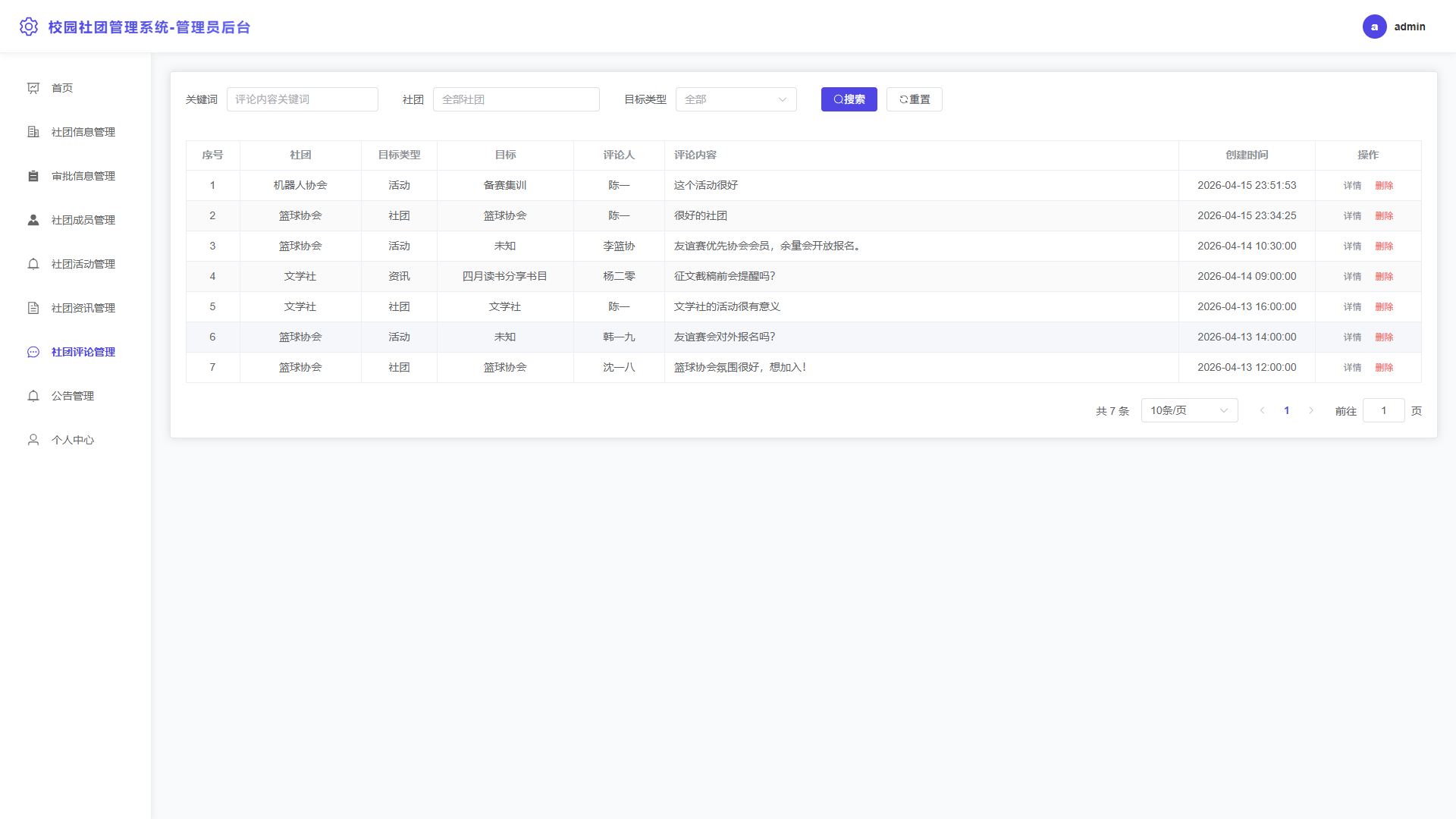 7-社团评论管理